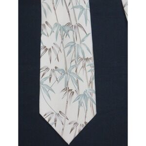 Tommy Bahama Mens Silk Tie Cream Green Bamboo Leaf Tropical Print Necktie